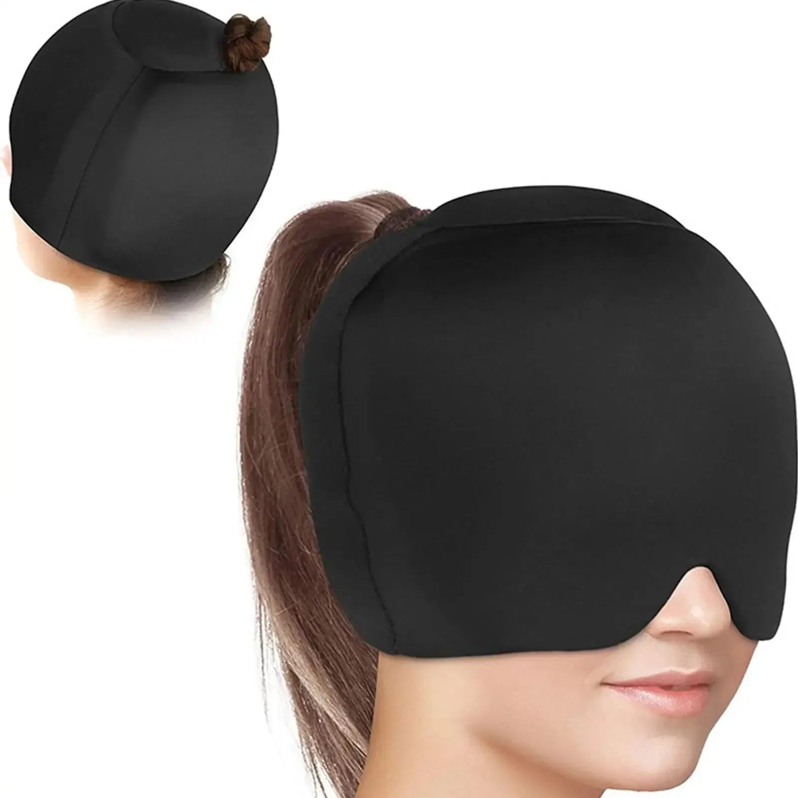 Solid colour cold compress cap in black, pink, or dark blue for headache relief
