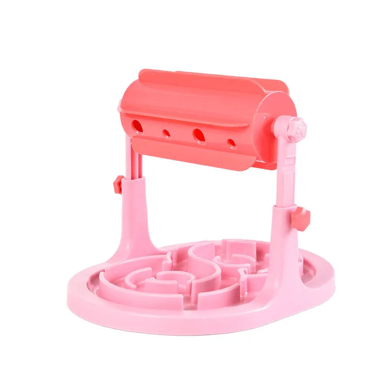 Adjustable height interactive pet food puzzle feeder for dogs and cats