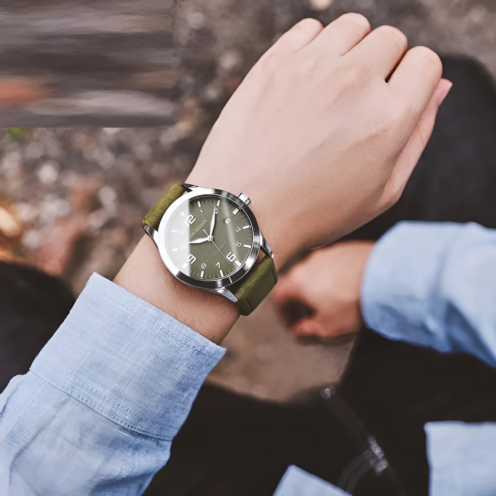 Men's automatic mechanical watch with leather strap and 12mm stainless steel case