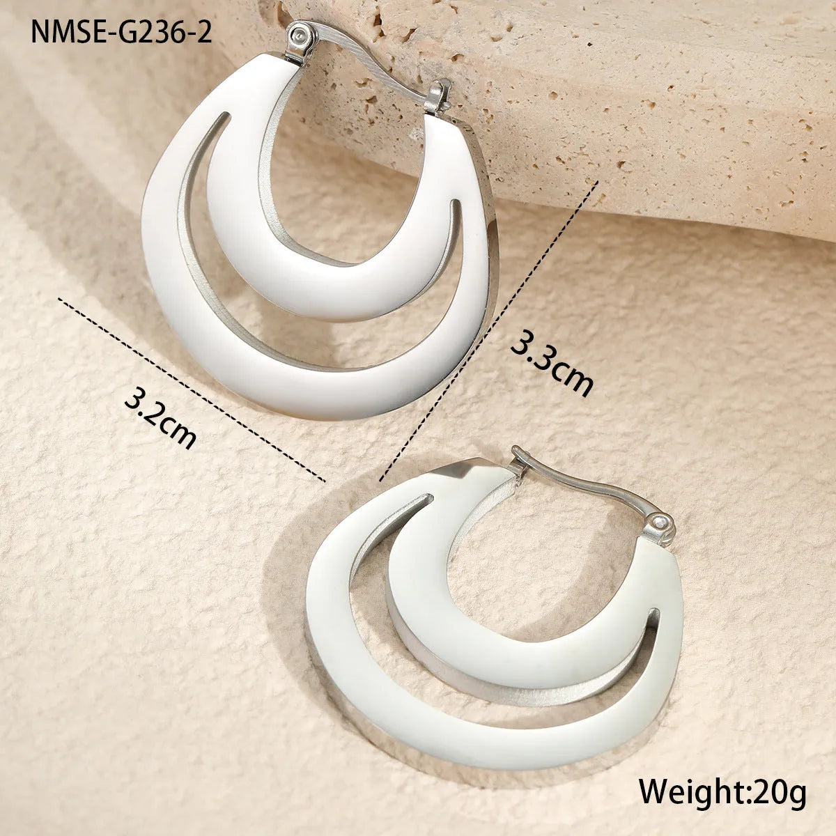 Pair of 18K gold plated geometric stainless steel French earrings with round ring minimalist design for women
