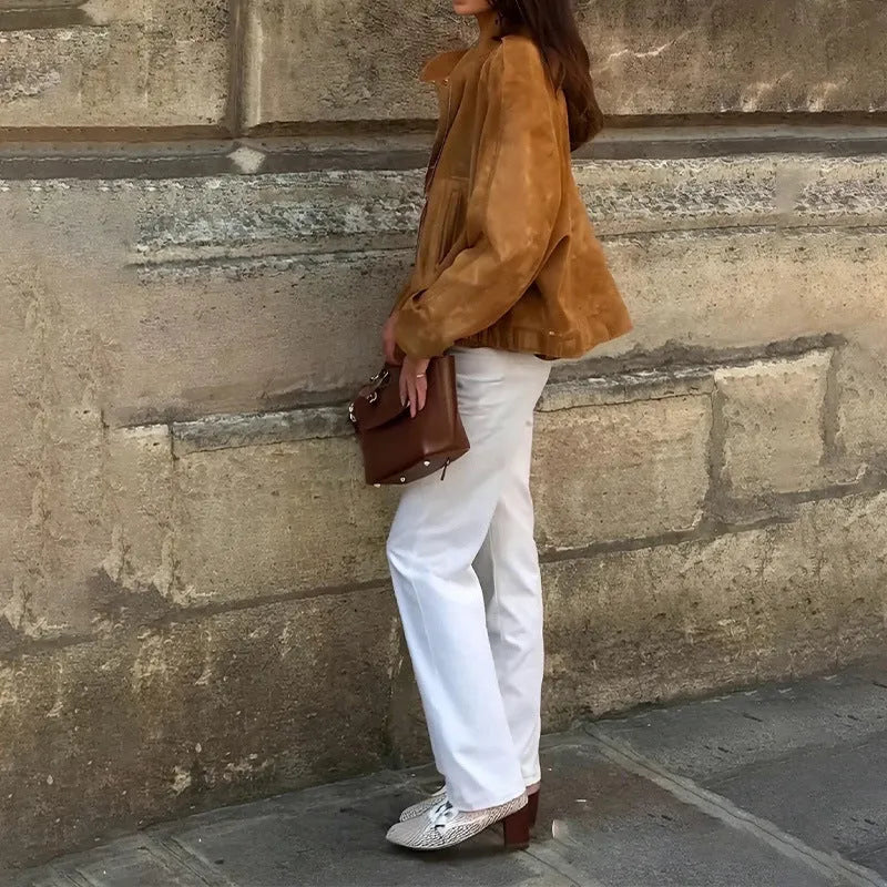 Retro solid colour loose fit polyester jacket on a hanger, shown in picture colour.