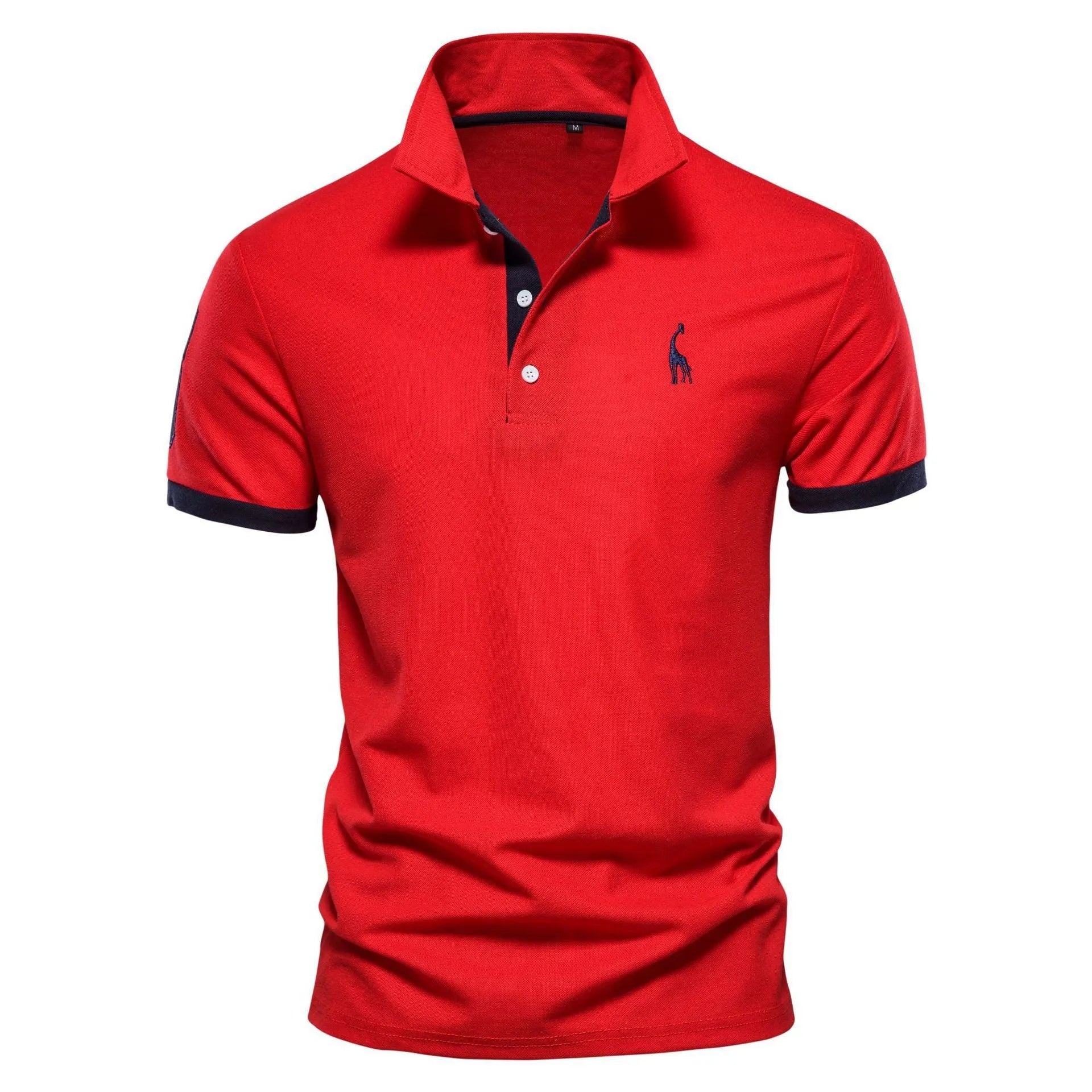 Men's short sleeve t-shirt with deer embroidery in various colours including white, red, and navy, displayed in sizes XS to 5XL.