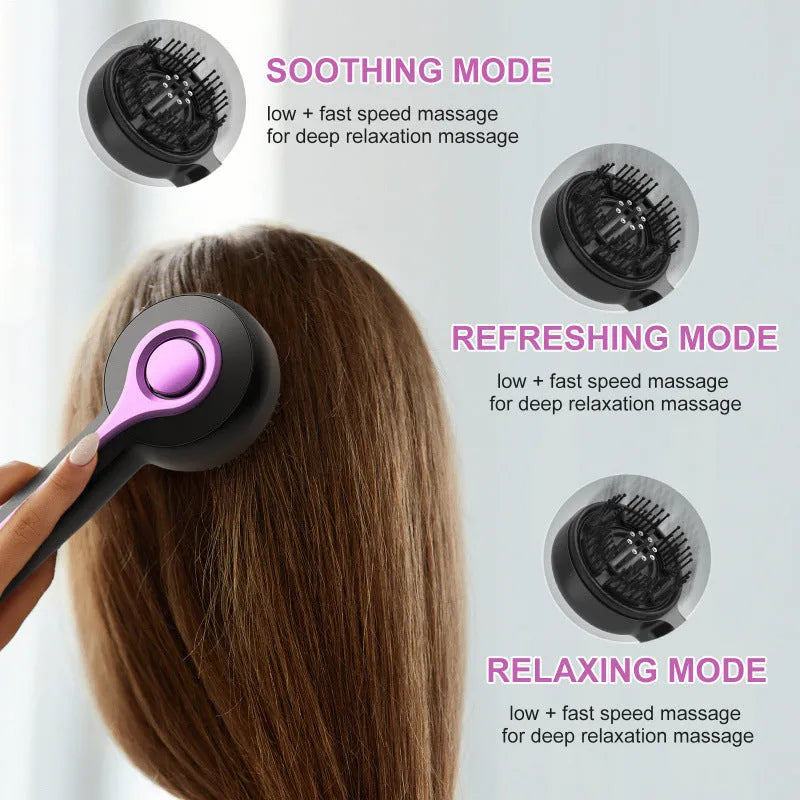 USB rechargeable electric head massager comb in black, grey or red with two-speed control.