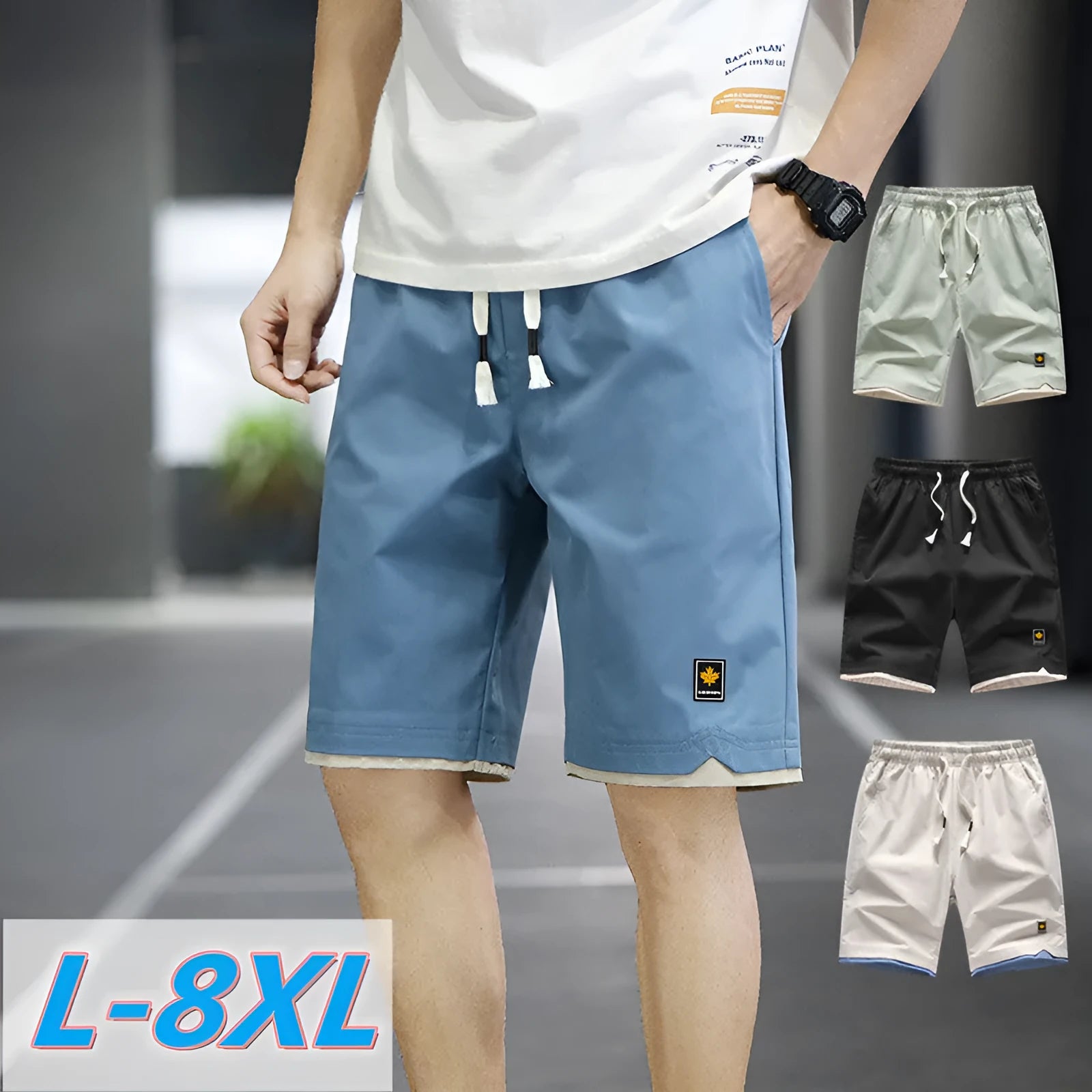 Men's loose-fit straight-leg casual beach shorts in polyester, shown in 8905 Green colour.
