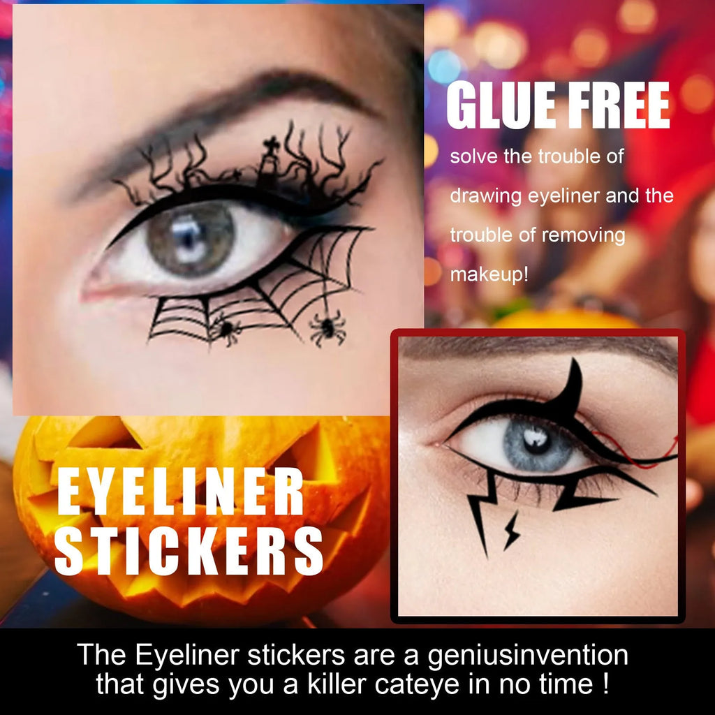 8 pairs bat and spider decorative eye shadow eyeliner stickers for Halloween party face makeup