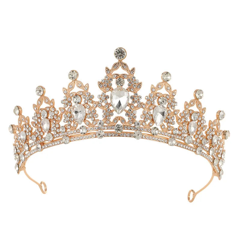 Baroque bridal crown headdress with rhinestone detailing on alloy base in multiple colour variations