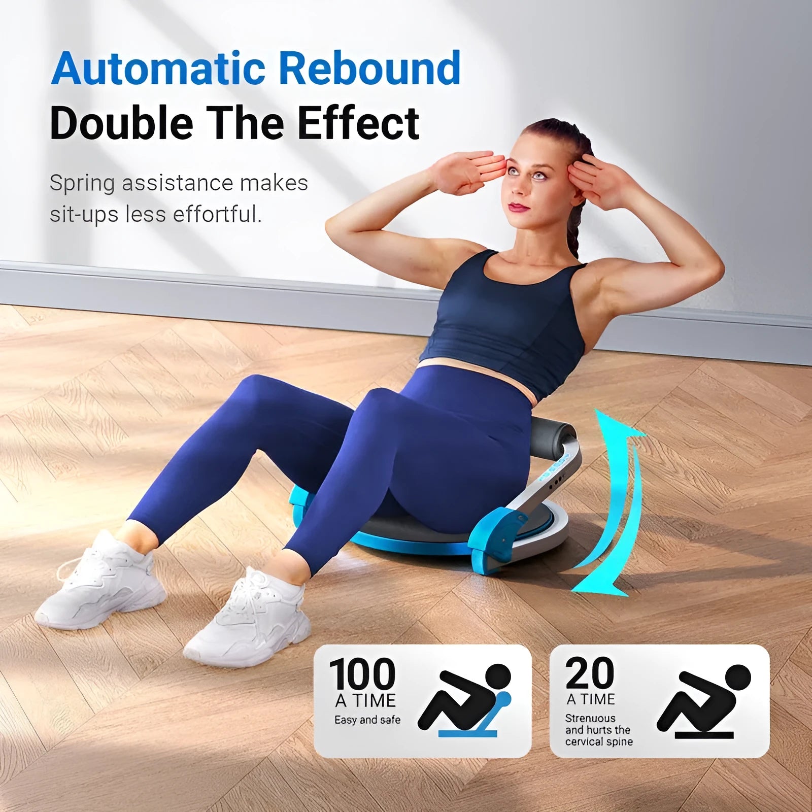 Mini adjustable abdominal fitness device in sky blue colour with portable design for home and office workouts