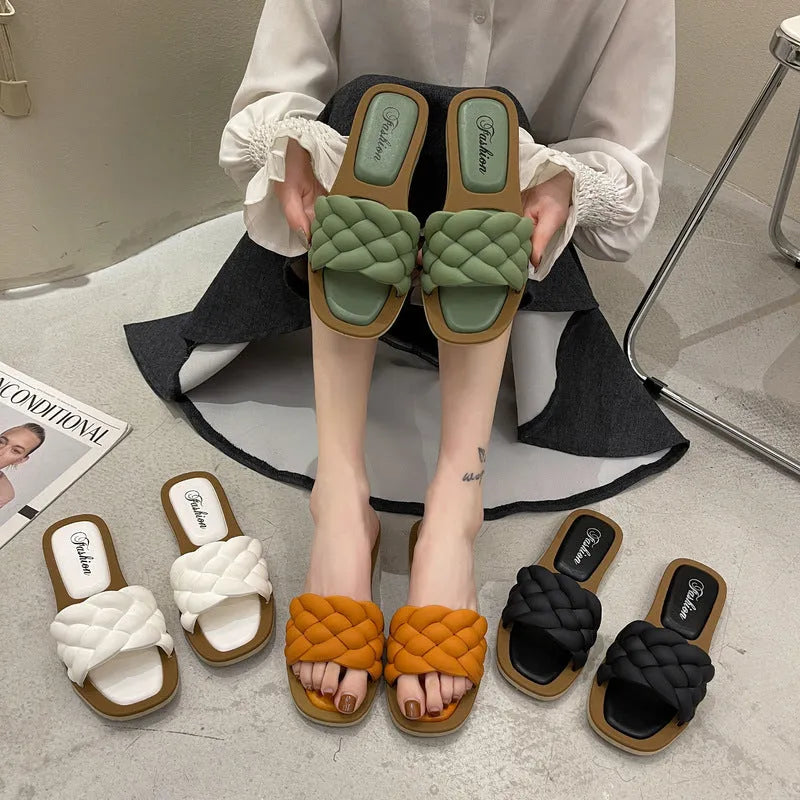 Women's plaid pattern PVC beach sandals with thick anti-skid sole in black, green, orange or white