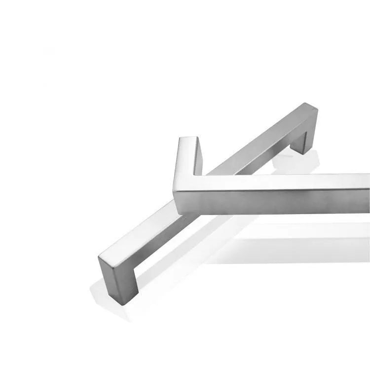 Stainless steel square pipe cabinet door handle in brushed silver, matte black, and brushed gold colours