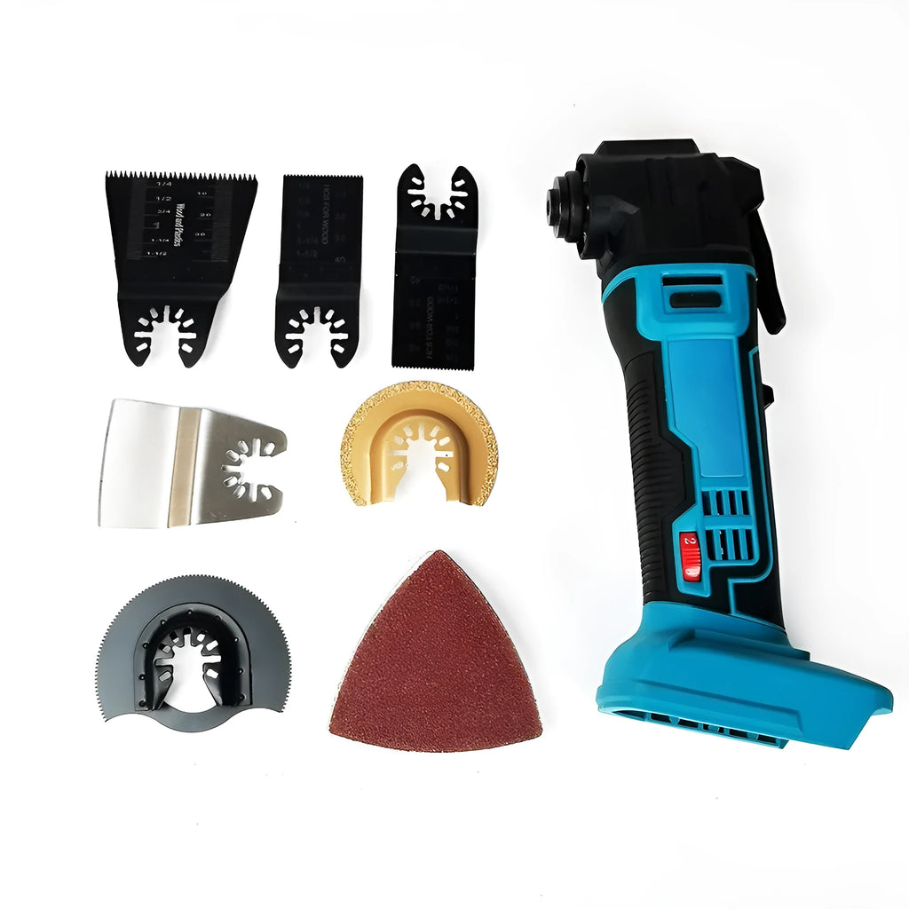 Rechargeable brushless lithium battery trimming machine with metal body, dual charger, and plastic accessory box.