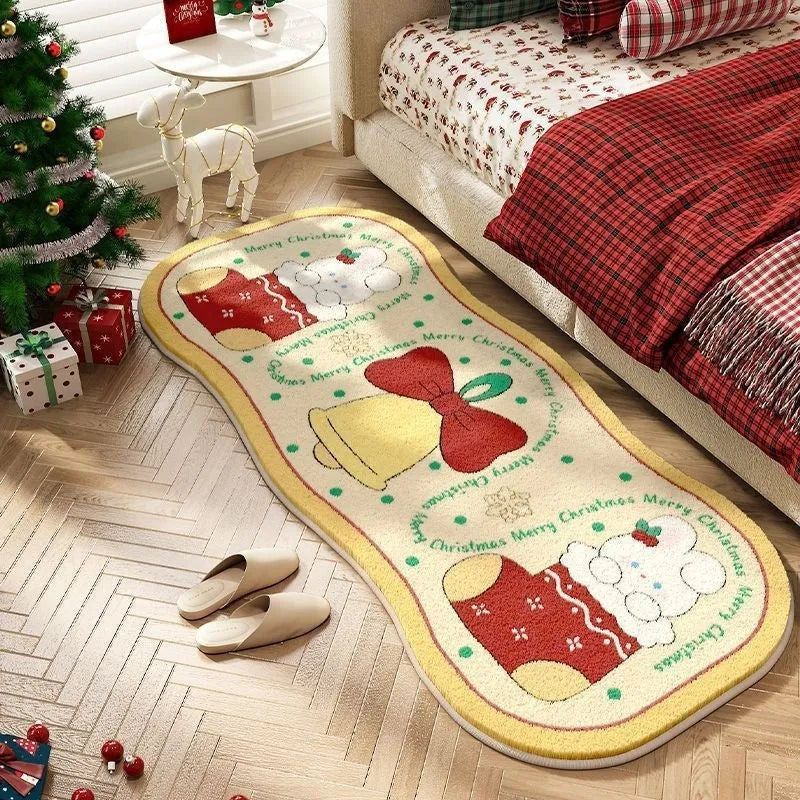 Christmas imitation cashmere carpet decoration showing festive patterns in rectangular alien shape with size options