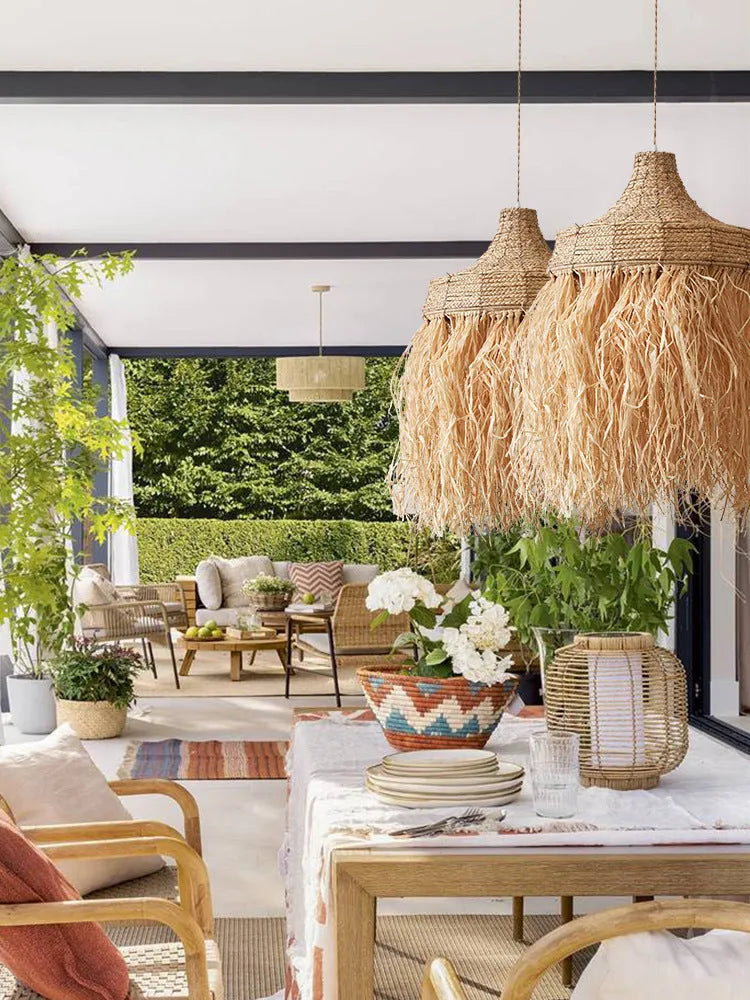 50cm diameter Southeast Asian style chandelier made from woven wild vetch and willow