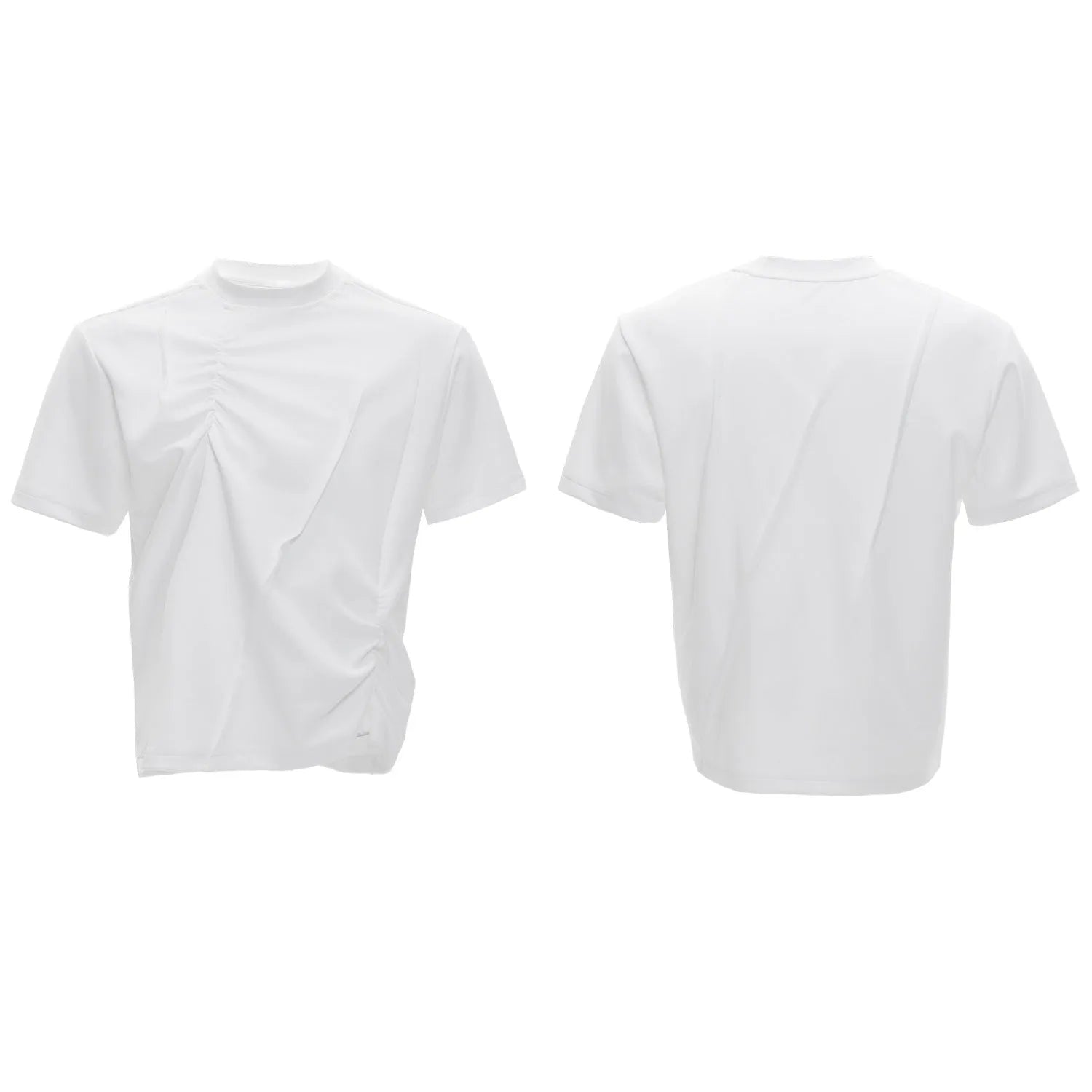 Men's loose fit grey cotton T-shirt with three-dimensional pleating detail on the front.