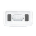 White waterproof phone holder mounted on bathroom tile with phone visible inside