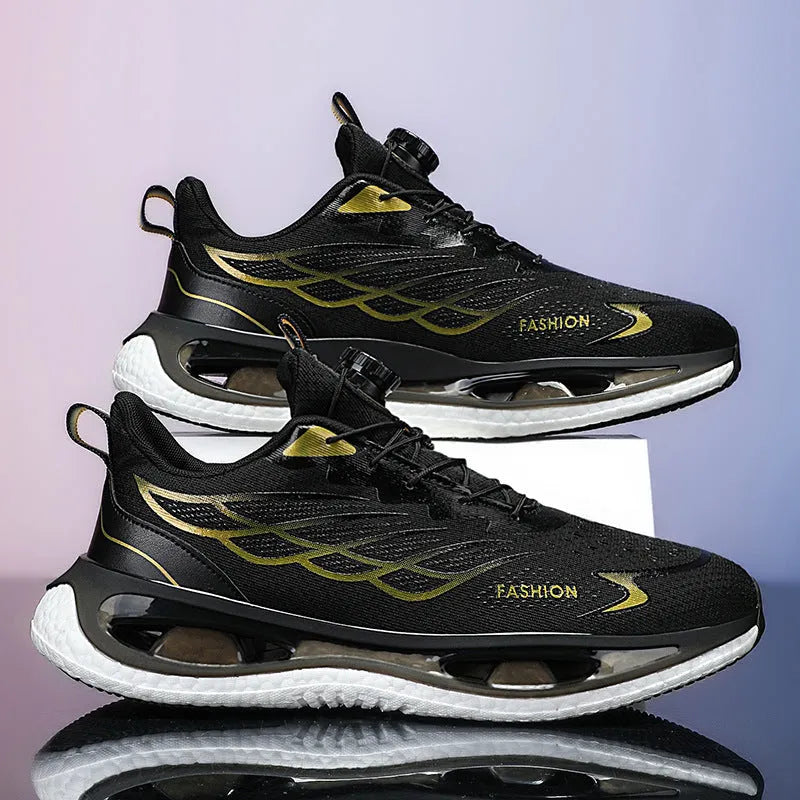 Men's low-top rotating button sneakers with shock absorption in mesh or leather options