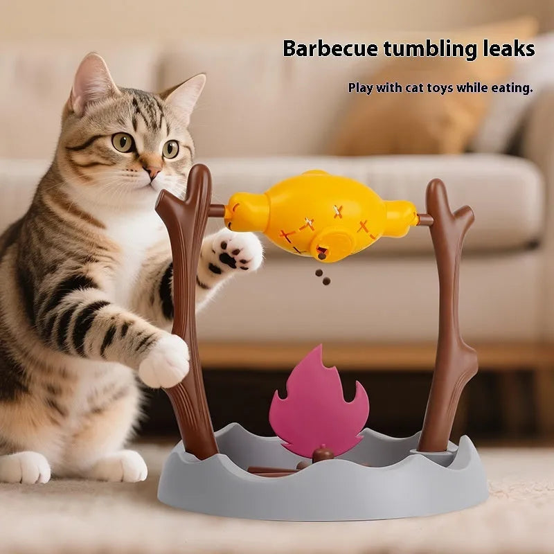 30cm cubic plastic tumbling cat food feeder toy with internal balls on a plain background