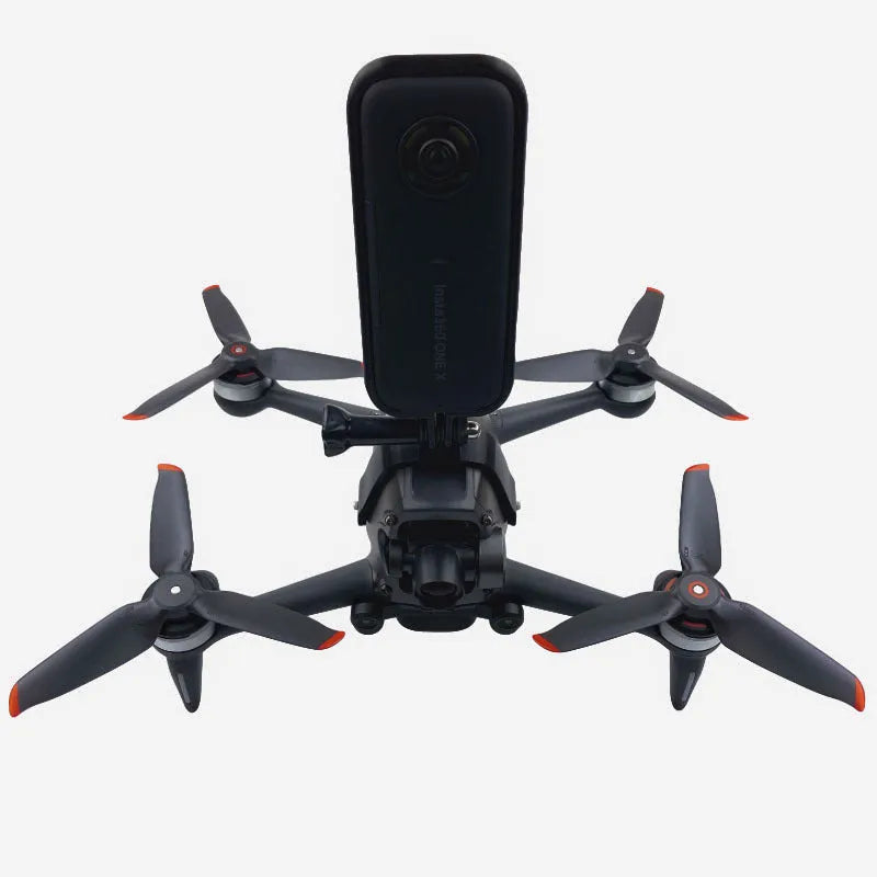 3D printed hard plastic action camera expansion bracket with soft sponge pad for drone mounting.