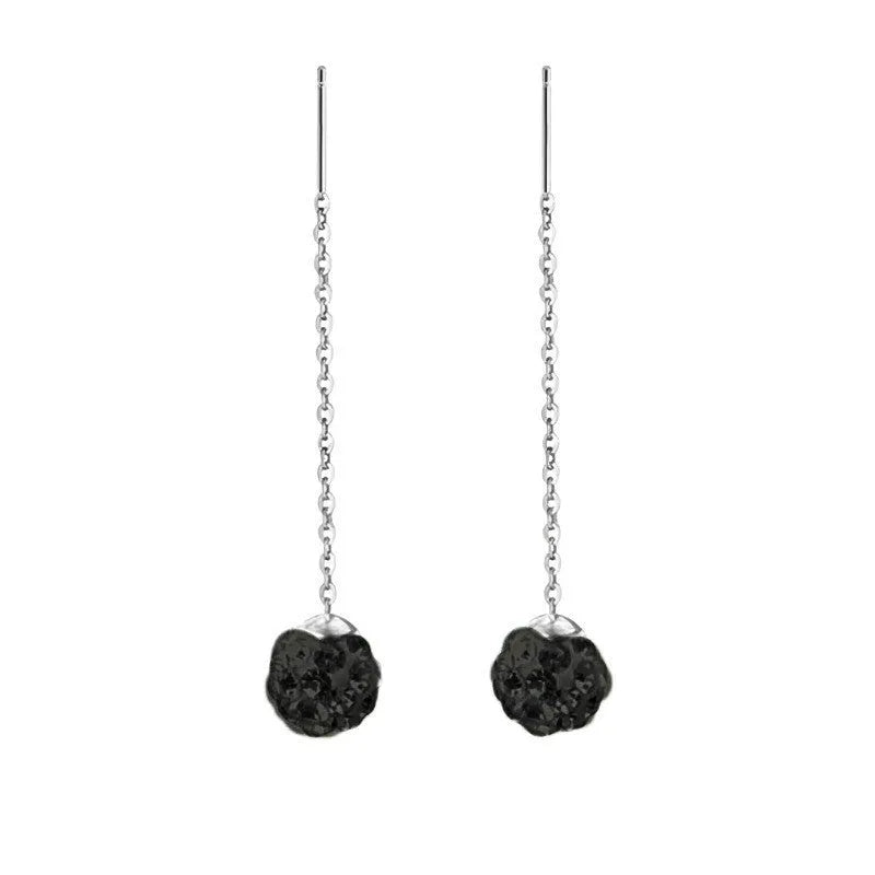 Sterling silver threaded charm earrings showing twelve design variations including pearls, zircon, clay balls, and geometric shapes