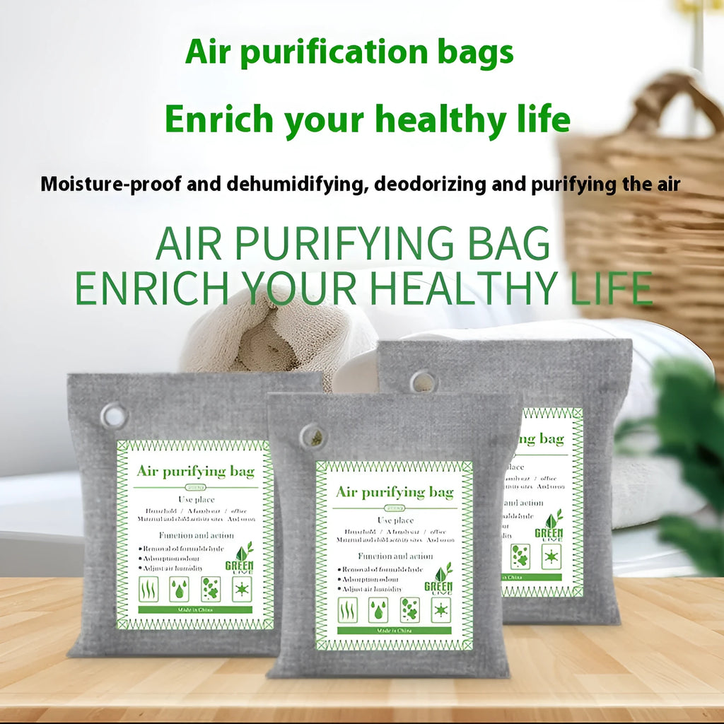 Bamboo charcoal wrapped activated carbon air purification pouches for formaldehyde removal in household settings