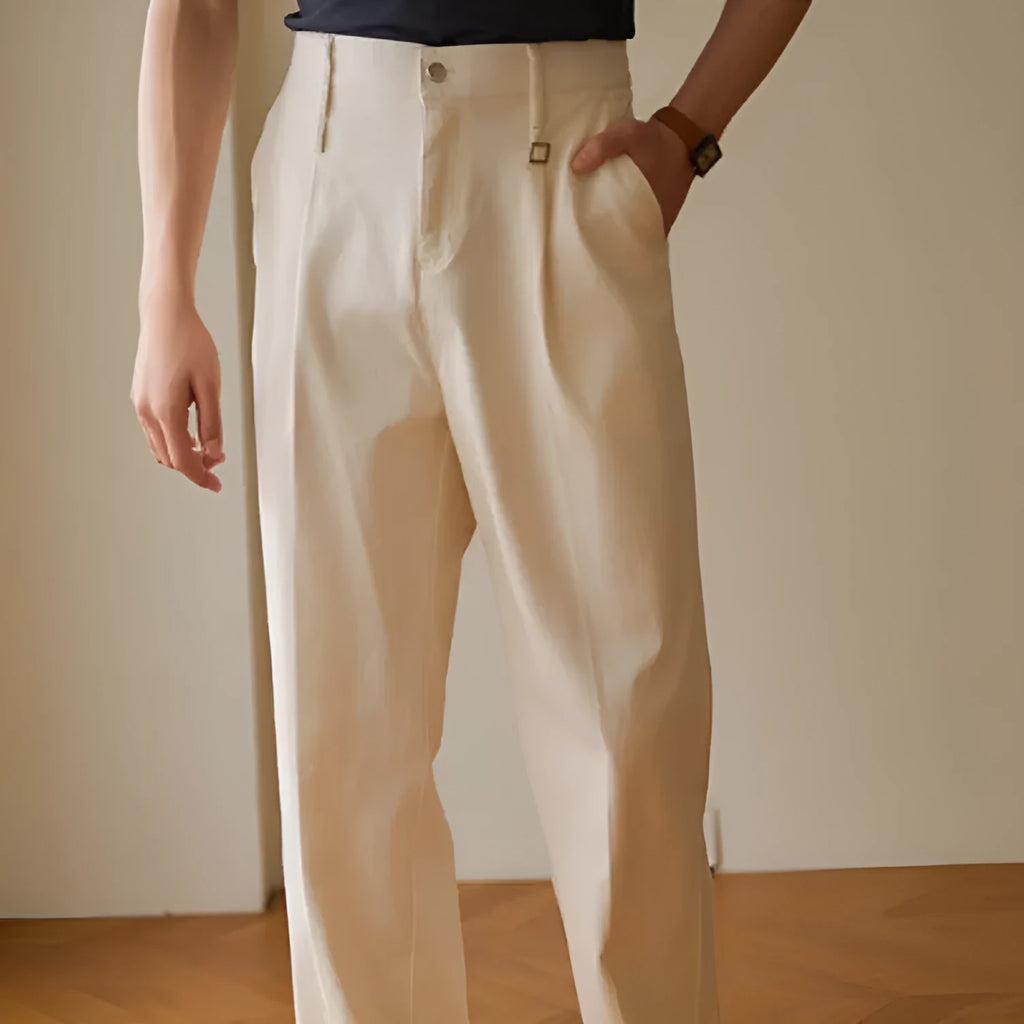 Retro casual pants for men, cotton spandex blend, fashionable city style in black