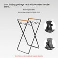 Wooden handle wrought iron folding garbage storage hanger with height adjustment mechanism