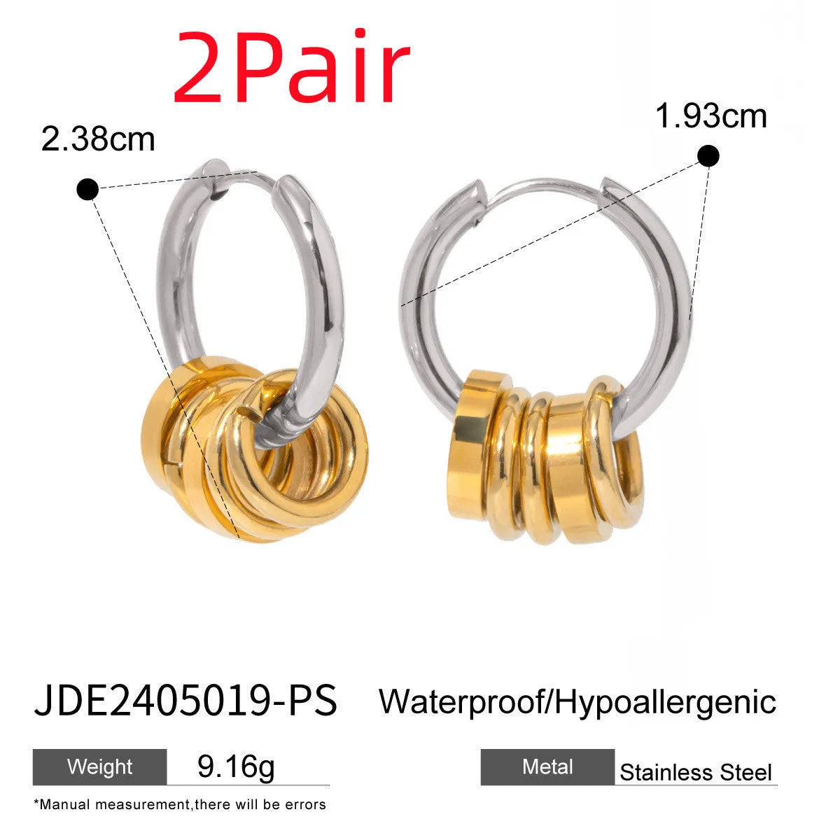 Stainless steel colour matching earrings with electroplating treatment in ins style
