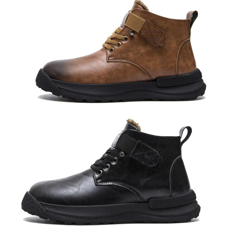 Black Martin boots with high-top platform design and velvet artificial PU upper