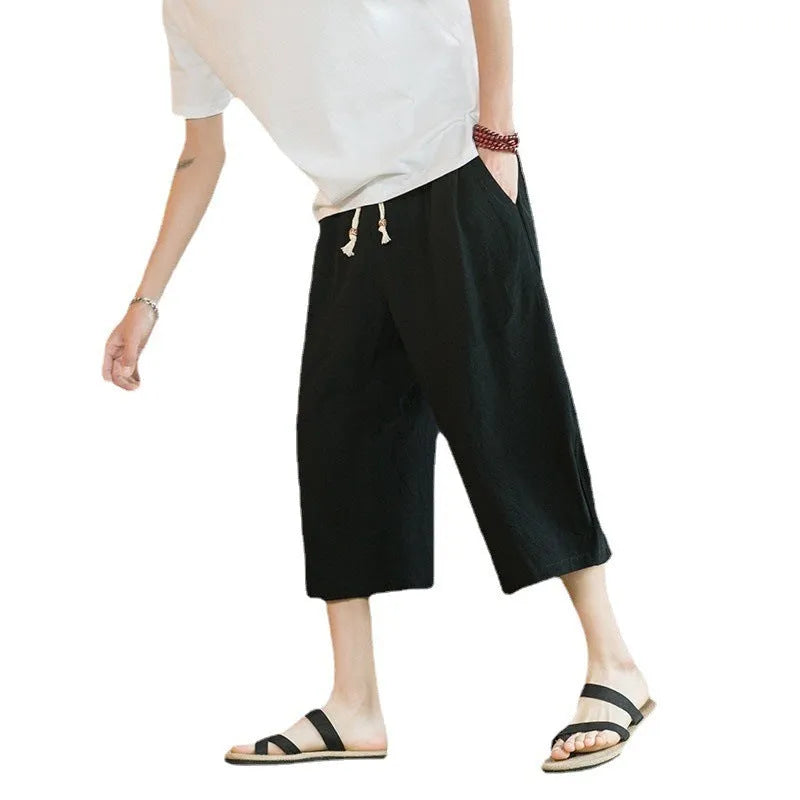Straight cut linen summer shorts in khaki colour shown on hanger