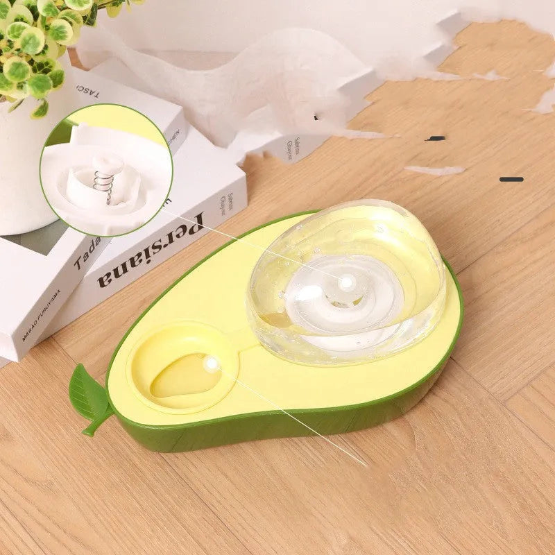 Avocado-shaped cat feeder set with 690ml water dispenser