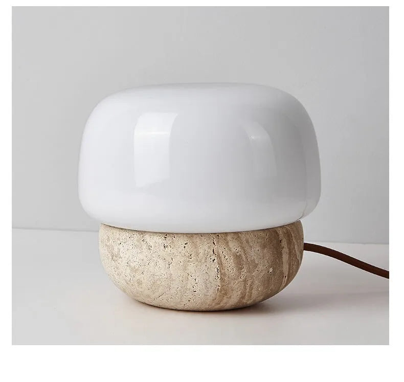 Cream coloured retro bedside lamp with button switch, 18x17cm size