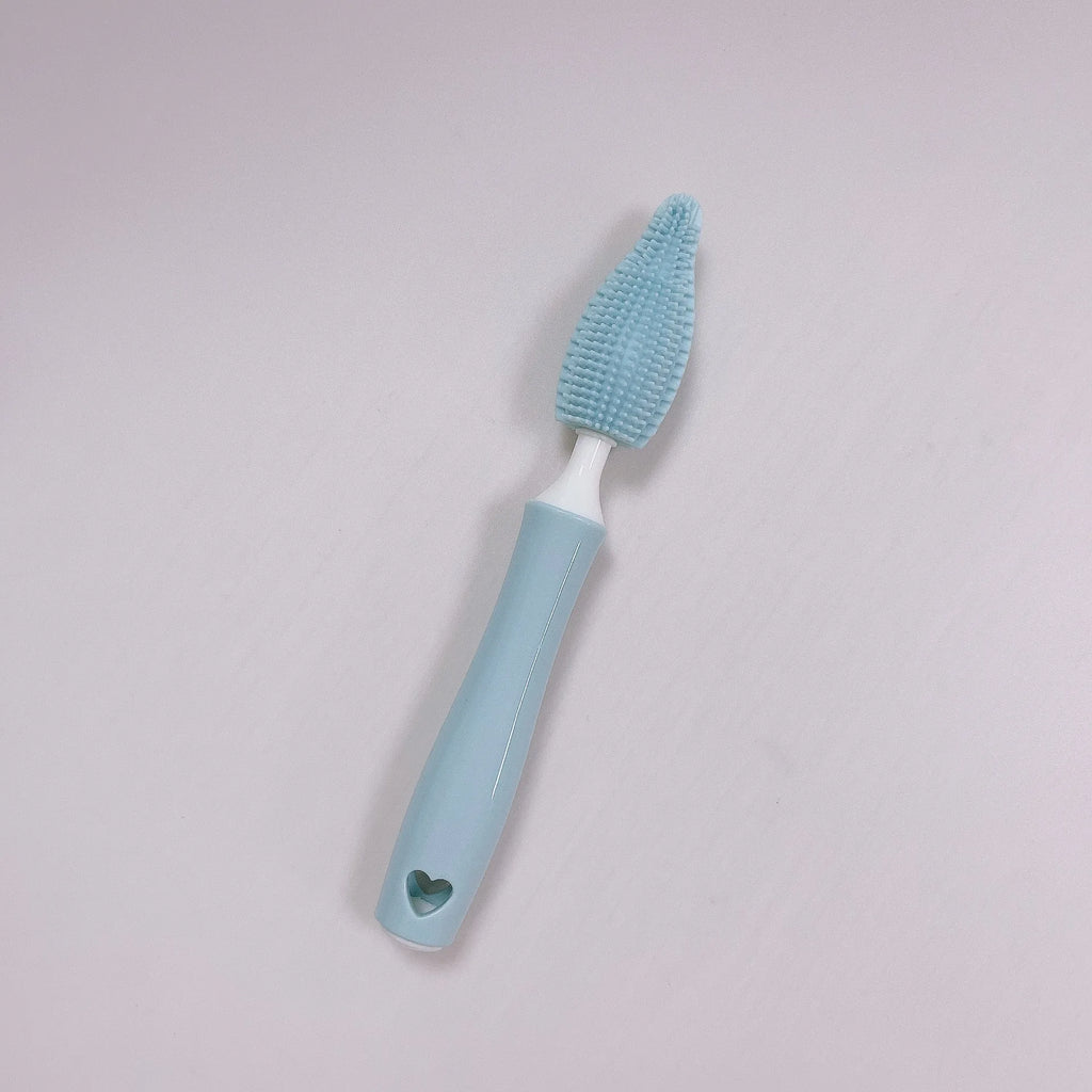 Silicone baby bottle cleaning brush set with straw scrubber in blue pink yellow colours