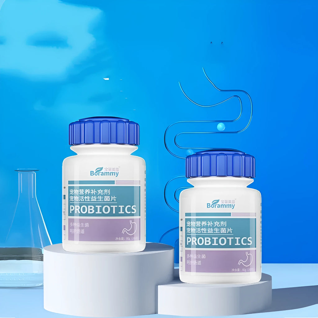 Bottle of 180 active probiotic tablets for dog and cat digestive health care.
