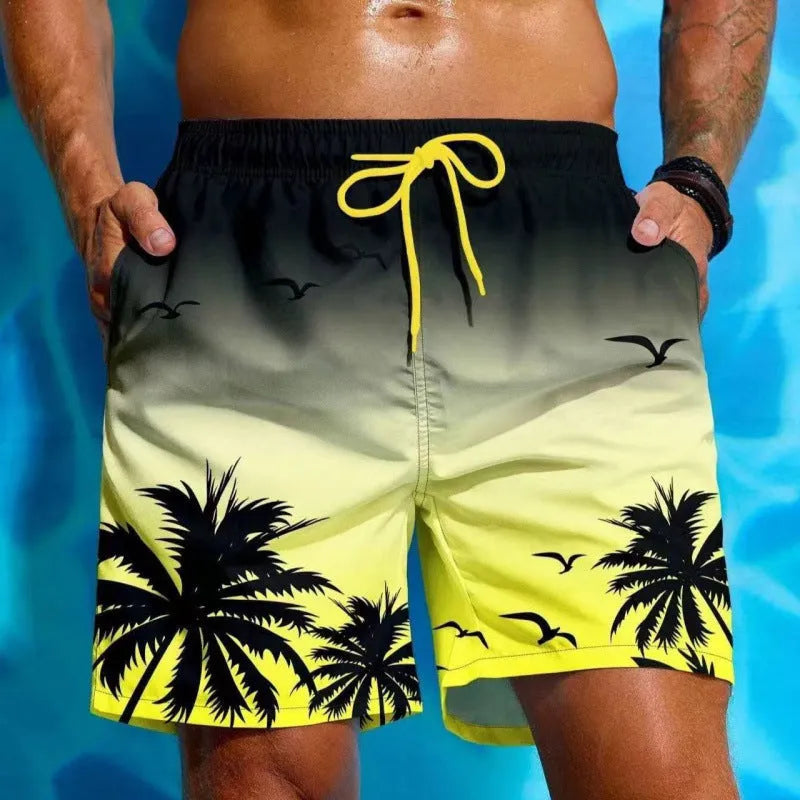 Men's loose board swimming trunks in polyester fiber with ethnic style pattern available in multiple colours