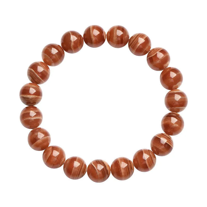 Natural Old Mine Rhodochrosite round beads bracelet with Ruyi pendant, 6mm or 8mm beads, vintage manganese spar colour