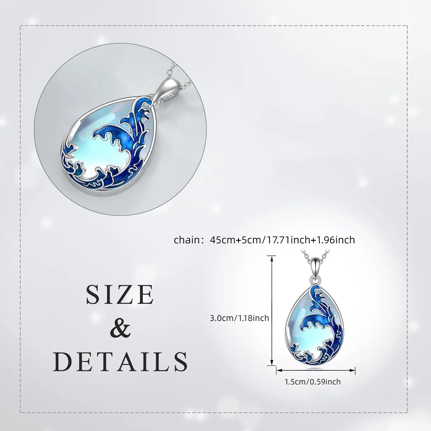 Moonstone blue HAILANG pendant women's necklace with love heart design on alloy chain