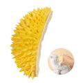Yellow durian-shaped cat corner scratcher with spiked surface for wall mounting