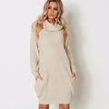 Women's lapel collar pullover sweater with side pockets in light apricot colour