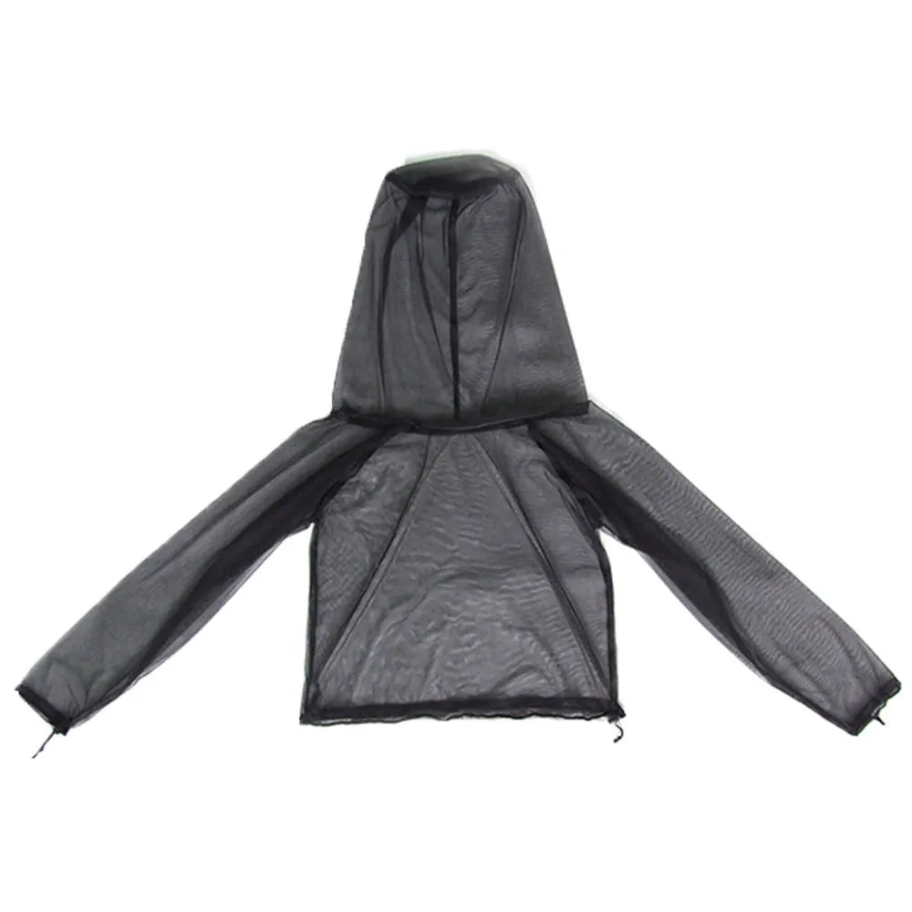 Full four-piece anti-mosquito suit set including hooded mesh top, pants, and protective booties for outdoor activities