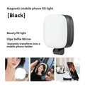 Black and white mobile phone selfie fill light with magnetic attachment and adjustable colour temperature settings