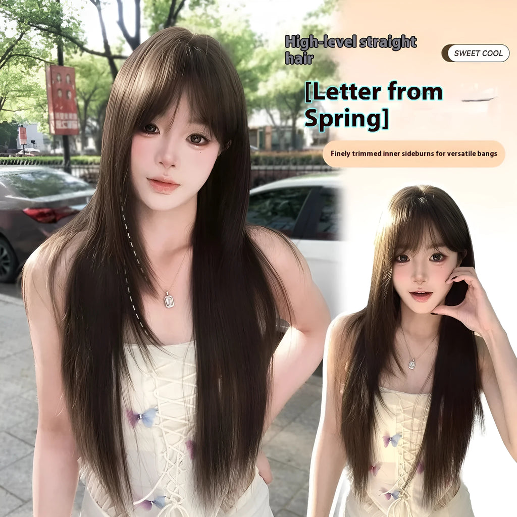 Brown black high-temperature fibre simulation wig for ladies on display