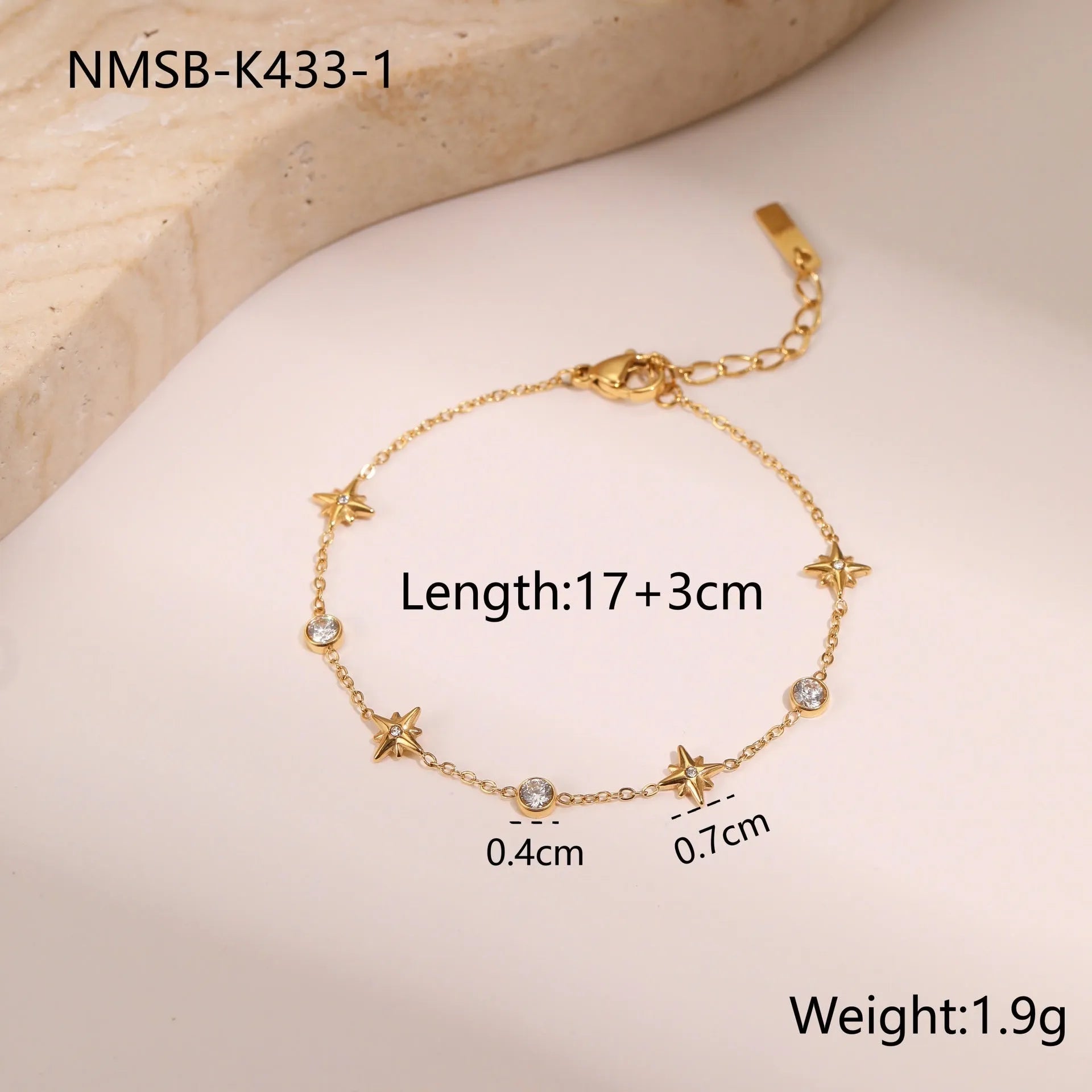 Ins Titanium Steel women's bracelet with 18K gold plating and geometric star zircon pendant