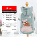 Cotton dog sweatshirt in brown, green or pink colours showing size range XS to 2XL