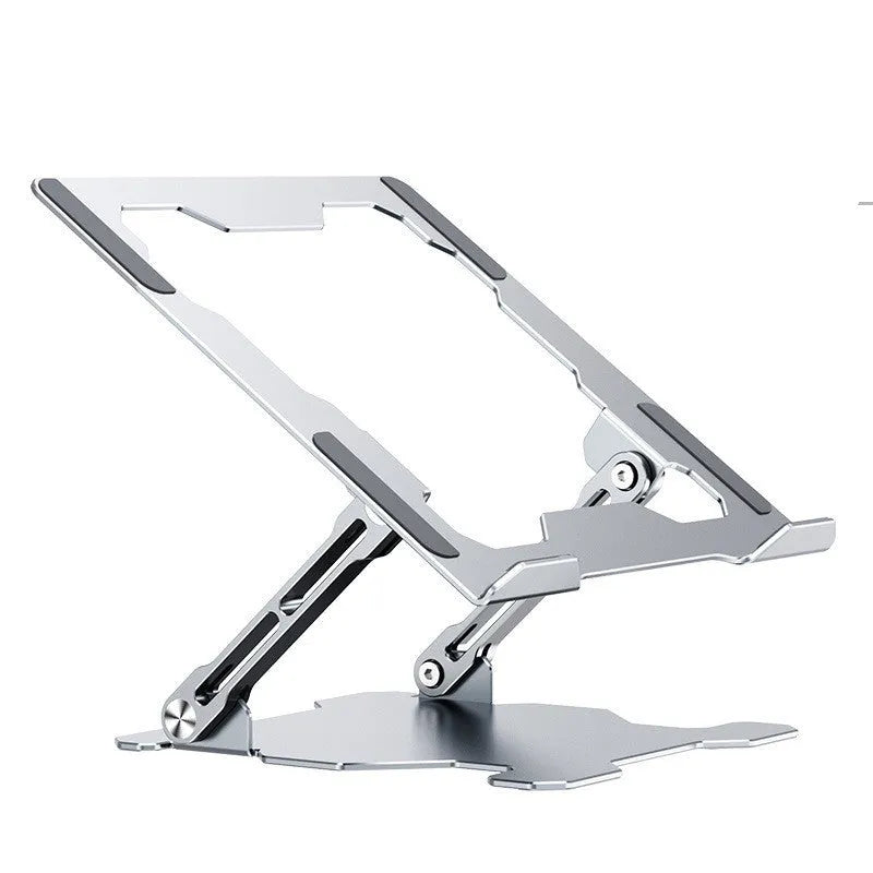 Aluminum adjustable laptop stand in folded and extended positions showing hollow design