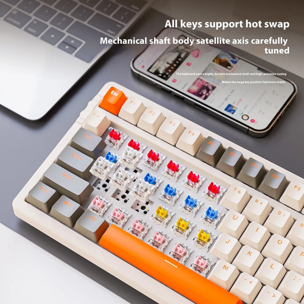 Free Wolf K96 wireless dual-mode mechanical keyboard in blueberry red switch version on a desk