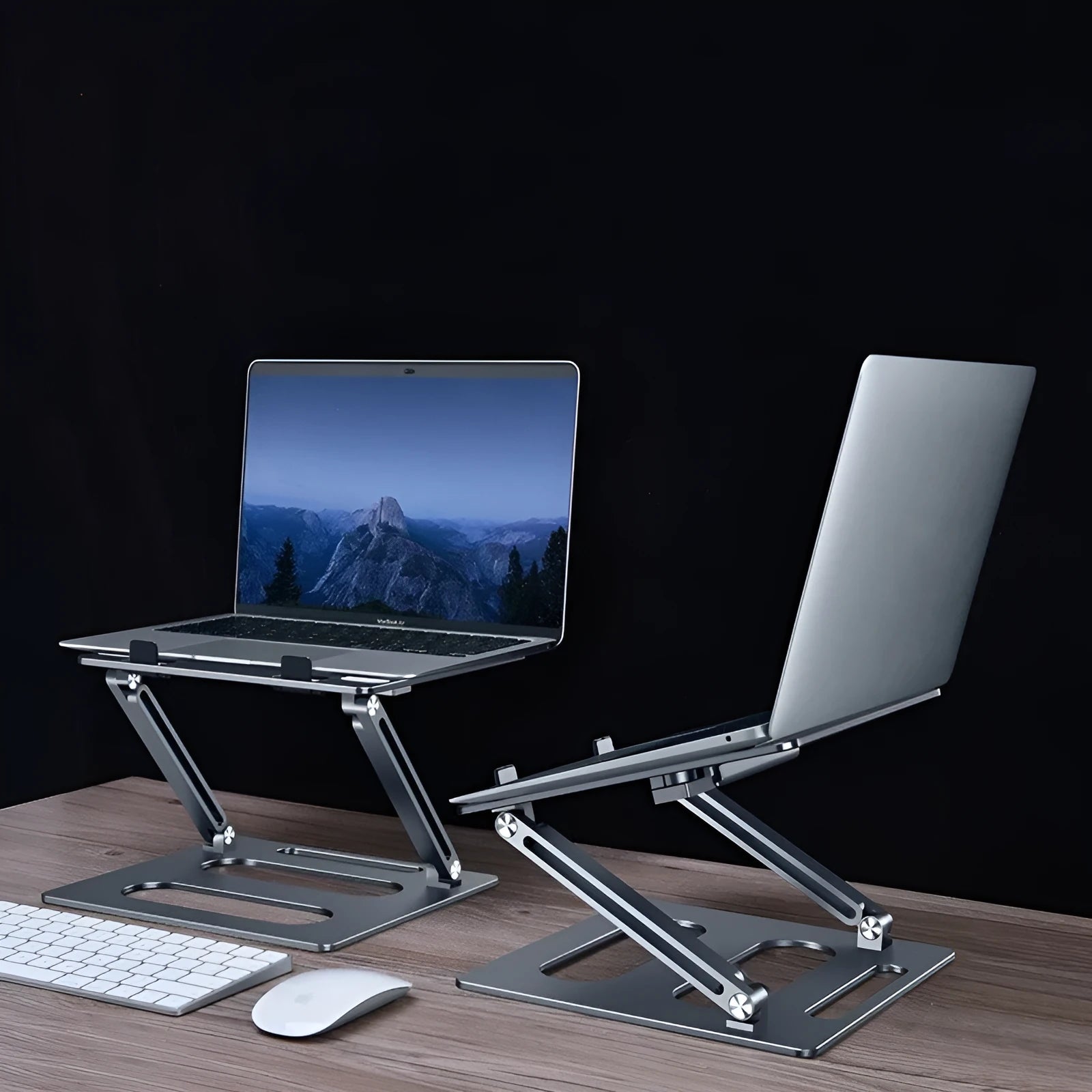Silver aluminium alloy adjustable laptop stand with 340mm elevation on desk