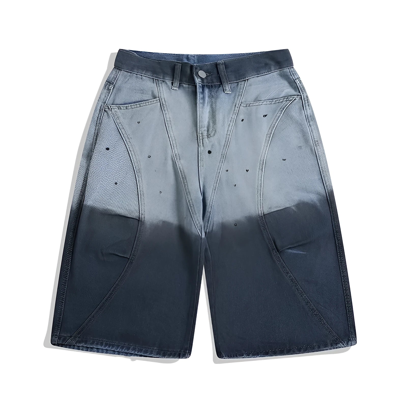 Blue tie-dye gradient cropped jeans with a worn-looking finish and loose, relaxed fit.