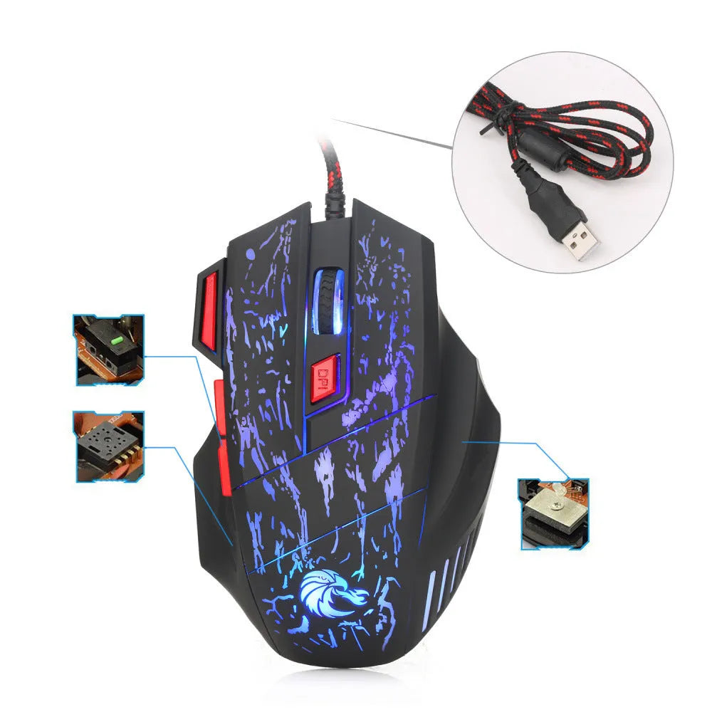 Water Crack Colourful Luminous Gaming Mouse in H300BK black with USB cable
