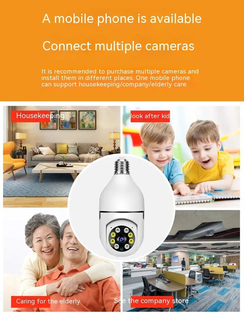 Wireless bulb security camera with 1080p monitoring and night vision