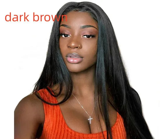 Women's long straight black wig with centre-parted bangs made from high-temperature fibre