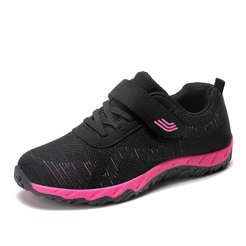 Women's low-top wedge heel shoes with mesh upper and Velcro strap in grey purple colour